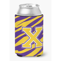 Monogram - Tiger Stripe - Purple Gold Can or Bottle Beverage Insulator Initial X