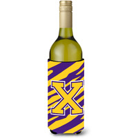Monogram - Tiger Stripe - Purple Gold  Initial X Wine Bottle Beverage Insulator Beverage Insulator Hugger
