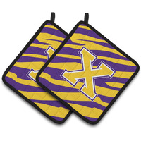 "Caroline's Treasures Letter x Monogram - Tiger Stripe - Purple Gold Pair of Pot Holders CJ1022-XPTHD, 7.5HX7.5W, Multicolor"