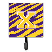 "Caroline's Treasures CJ1022-XSH4 Tiger Stripe-Purple Gold Leash Holder or Key Hook Initial X, Small, Multicolor"