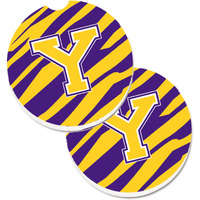 "Caroline's Treasures Letter Y Monogram - Tiger Stripe - Purple Gold Set of 2 Cup Holder Car Coasters CJ1022-YCARC, 2.56, Multicolor"