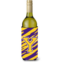 Monogram - Tiger Stripe - Purple Gold  Initial Y Wine Bottle Beverage Insulator Beverage Insulator Hugger