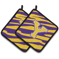 "Caroline's Treasures Letter Y Monogram - Tiger Stripe - Purple Gold Pair of Pot Holders CJ1022-YPTHD, 7.5HX7.5W, Multicolor"