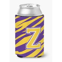 Monogram - Tiger Stripe - Purple Gold Can or Bottle Beverage Insulator Initial Z