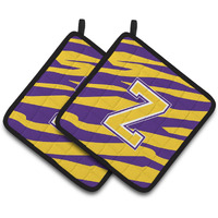 "Caroline's Treasures Letter Z Monogram - Tiger Stripe - Purple Gold Pair of Pot Holders CJ1022-ZPTHD, 7.5HX7.5W, Multicolor"