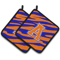 "Caroline's Treasures Letter A Monogram - Orange Blue Tiger Stripe Pair of Pot Holders CJ1023-APTHD, 7.5HX7.5W, Multicolor"