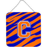 "Caroline's Treasures Letter C Initial with Tiger Stripe-Blue Orange Wall or Door Hanging Prints, 6 x 6"", Multicolor"