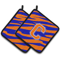 "Caroline's Treasures Monogram Initial C Tiger Stripe - Blue Orange Pair of Pot Holders CJ1023-CPTHD, 7.5HX7.5W, Multicolor"