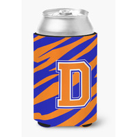 Letter D Initial Monogram Tiger Stripe Blue Orange Can or Bottle Beverage Insulator Hugger