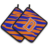 "Caroline's Treasures CJ1023-DPTHD Monogram Initial D with Tiger Stripe Pot Holders (1 Pair), 7.5"" x 7.5"", Blue/Orange"