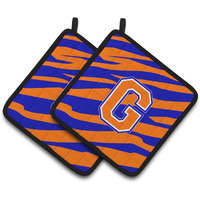 "Caroline's Treasures Monogram Initial G Tiger Stripe - Blue Orange Pair of Pot Holders CJ1023-GPTHD, 7.5HX7.5W, Multicolor"