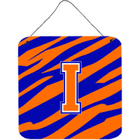 "Caroline's Treasures Letter I Initial with Tiger Stripe-Blue Orange Wall or Door Hanging Prints, 6 x 6"", Multicolor"