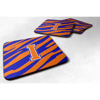 "Caroline's Treasures CJ1023-IFC Monogram-Tiger Stripe-Blue Orange Foam Coasters (Set of 4), Initial Letter I, 3.5"" H x 3.5"" W, Multicolor"