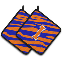 "Caroline's Treasures Monogram Initial I Tiger Stripe - Blue Orange Pair of Pot Holders CJ1023-IPTHD, 7.5HX7.5W, Multicolor"