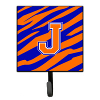 "Caroline's Treasures CJ1023-JSH4 Letter J Initial Monogram-Tiger Stripe-Blue Orange Leash Holder or Key Hook, Small, Multicolor"