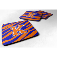 "Caroline's Treasures CJ1023-KFC Monogram-Tiger Stripe-Blue Orange Foam Coasters (Set of 4), Initial Letter K, 3.5"" H x 3.5"" W, Multicolor"