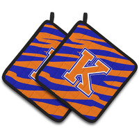 "Caroline's Treasures Monogram Initial K Tiger Stripe - Blue Orange Pair of Pot Holders CJ1023-KPTHD, 7.5HX7.5W, Multicolor"