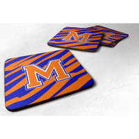 "Caroline's Treasures CJ1023-MFC Monogram-Tiger Stripe-Blue Orange Foam Coasters (Set of 4), Initial Letter M, 3.5"" H x 3.5"" W, Multicolor"