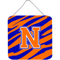 "Caroline's Treasures Letter N Initial with Tiger Stripe-Blue Orange Wall or Door Hanging Prints, 6 x 6"", Multicolor"