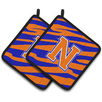 "Caroline's Treasures Monogram Initial N Tiger Stripe - Blue Orange Pair of Pot Holders CJ1023-NPTHD, 7.5HX7.5W, Multicolor"