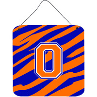 "Caroline's Treasures Letter O Initial with Tiger Stripe-Blue Orange Wall or Door Hanging Prints, 6 x 6"", Multicolor"