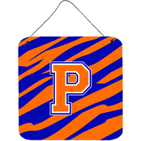 "Caroline's Treasures Letter P Initial with Tiger Stripe-Blue Orange Wall or Door Hanging Prints, 6 x 6"", Multicolor"