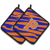 "Caroline's Treasures Monogram Initial P Tiger Stripe - Blue Orange Pair of Pot Holders CJ1023-PPTHD, 7.5HX7.5W, Multicolor"