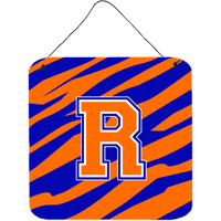 "Caroline's Treasures Letter R Initial with Tiger Stripe-Blue Orange Wall or Door Hanging Prints, 6 x 6"", Multicolor"
