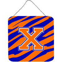 "Caroline's Treasures Letter X Initial with Tiger Stripe-Blue Orange Wall or Door Hanging Prints, 6 x 6"", Multicolor"