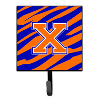 "Caroline's Treasures CJ1023-XSH4 Letter X Initial Monogram-Tiger Stripe-Blue Orange Leash Holder or Key Hook, Small, Multicolor"