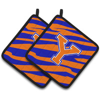 "Caroline's Treasures Monogram Initial Y Tiger Stripe - Blue Orange Pair of Pot Holders CJ1023-YPTHD, 7.5HX7.5W, Multicolor"
