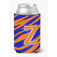 Letter Z Initial Monogram Tiger Stripe Blue Orange Can or Bottle Beverage Insulator Hugger