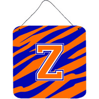 "Caroline's Treasures Letter Z Initial with Tiger Stripe-Blue Orange Wall or Door Hanging Prints, 6 x 6"", Multicolor"