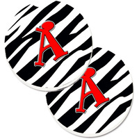 "Caroline's Treasures Letter A Monogram - Zebra Stripe & Red Set of 2 Cup Holder Car Coasters CJ1024-ACARC, 2.56, Multicolor"