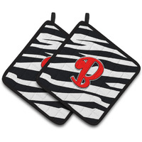 "Caroline's Treasures Monogram Initial B Zebra Red Pair of Pot Holders CJ1024-BPTHD, 7.5HX7.5W, Multicolor"