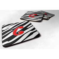 "Caroline's Treasures CJ1024-CFC Monogram-Zebra Red Foam Coasters (Set of 4), Initial Letter C, 3.5"" H x 3.5"" W, Multicolor"