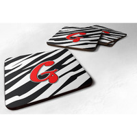"Caroline's Treasures CJ1024-GFC Monogram-Zebra Red Foam Coasters (Set of 4), Initial Letter G, 3.5"" H x 3.5"" W, Multicolor"