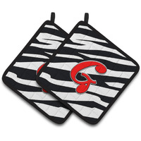 "Caroline's Treasures Monogram Initial G Zebra Red Pair of Pot Holders CJ1024-GPTHD, 7.5HX7.5W, Multicolor"