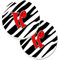 "Caroline's Treasures Monogram Initial H Zebra Red Set of 2 Cup Holder Car Coasters CJ1024-HCARC, 2.56, Multicolor"