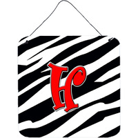 "Caroline's Treasures Letter H Initial with Monogram-Zebra Red Wall or Door Hanging Prints, 6 x 6"", Multicolor"