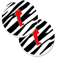 "Caroline's Treasures Monogram Initial I Zebra Red Set of 2 Cup Holder Car Coasters CJ1024-ICARC, 2.56, Multicolor"