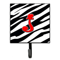 "Caroline's Treasures CJ1024-JSH4 Letter J Initial Monogram-Zebra Red Leash Holder or Key Hook, Small, Multicolor"