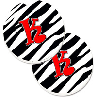 "Caroline's Treasures Monogram Initial K Zebra Red Set of 2 Cup Holder Car Coasters CJ1024-KCARC, 2.56, Multicolor"
