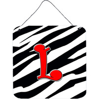 "Caroline's Treasures Letter L Initial with Monogram-Zebra Red Wall or Door Hanging Prints, 6 x 6"", Multicolor"