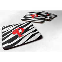 "Caroline's Treasures CJ1024-PFC Monogram-Zebra Red Foam Coasters (Set of 4), Initial Letter P, 3.5"" H x 3.5"" W, Multicolor"