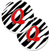 "Caroline's Treasures Monogram Initial Q Zebra Red Set of 2 Cup Holder Car Coasters CJ1024-QCARC, 2.56, Multicolor"