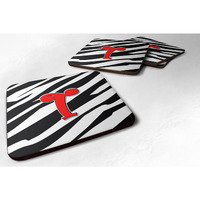 "Caroline's Treasures CJ1024-TFC Monogram-Zebra Red Foam Coasters (Set of 4), Initial Letter T, 3.5"" H x 3.5"" W, Multicolor"