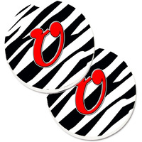 "Caroline's Treasures Monogram Initial U Zebra Red Set of 2 Cup Holder Car Coasters CJ1024-UCARC, 2.56, Multicolor"