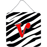 "Caroline's Treasures Letter V Initial with Monogram-Zebra Red Wall or Door Hanging Prints, 6 x 6"", Multicolor"