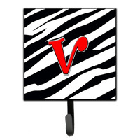 "Caroline's Treasures CJ1024-VSH4 Letter V Initial Monogram-Zebra Red Leash Holder or Key Hook, Small, Multicolor"
